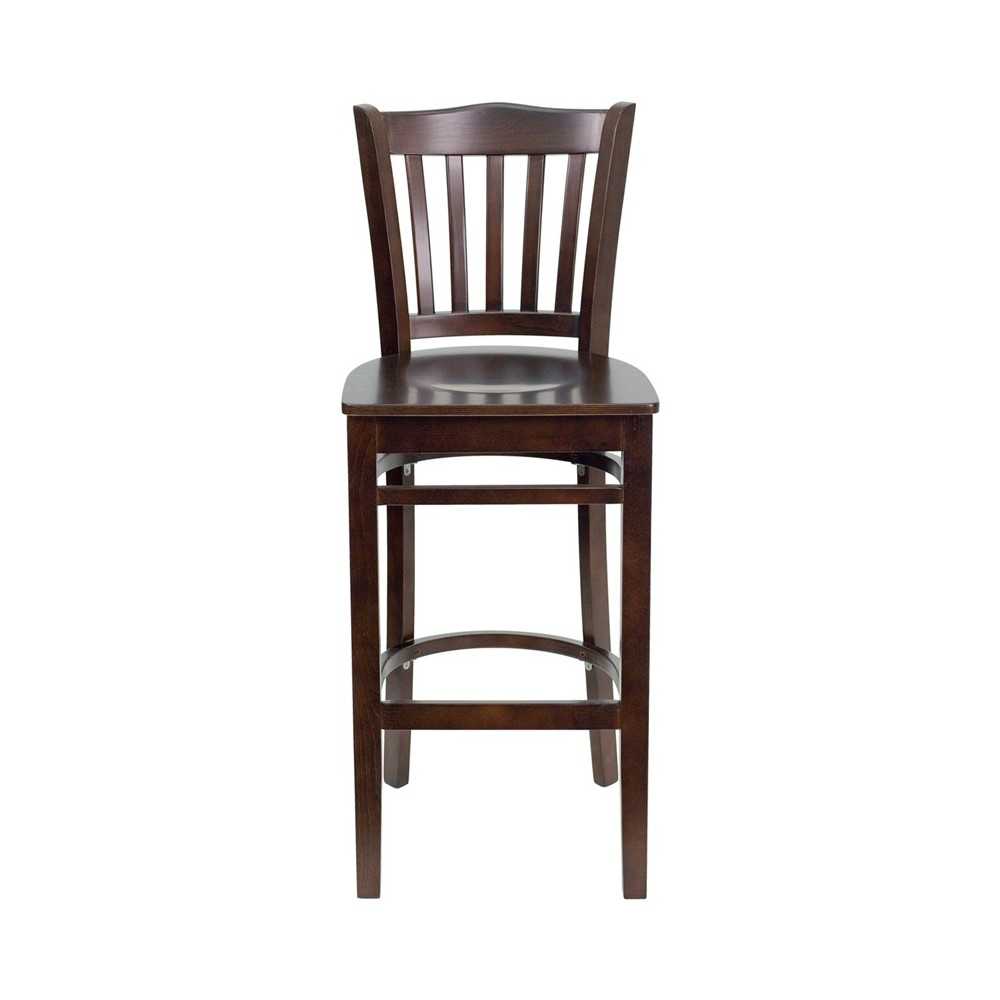Vertical Slat Back Walnut Wood Restaurant Barstool