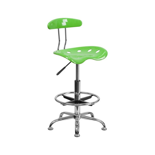 Vibrant Apple Green and Chrome Drafting Stool with Tractor Seat