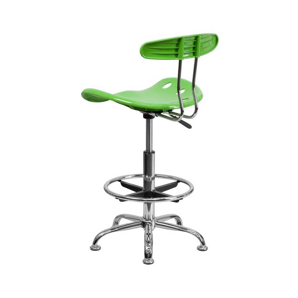 Vibrant Apple Green and Chrome Drafting Stool with Tractor Seat