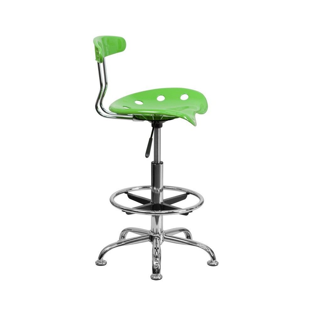 Vibrant Apple Green and Chrome Drafting Stool with Tractor Seat