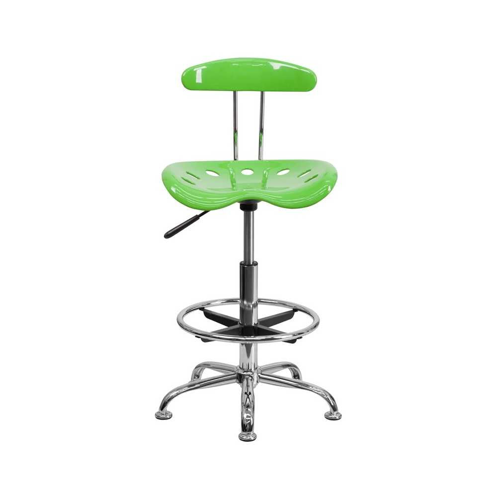 Vibrant Apple Green and Chrome Drafting Stool with Tractor Seat