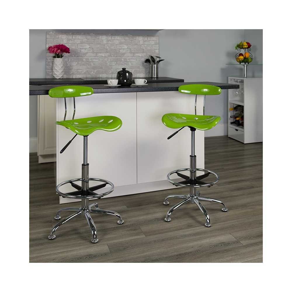 Vibrant Apple Green and Chrome Drafting Stool with Tractor Seat