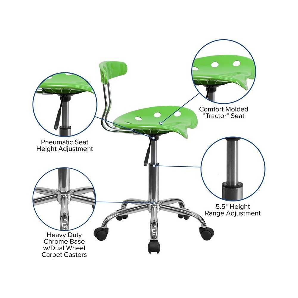 Vibrant Apple Green and Chrome Swivel Task Office Chair with Tractor Seat