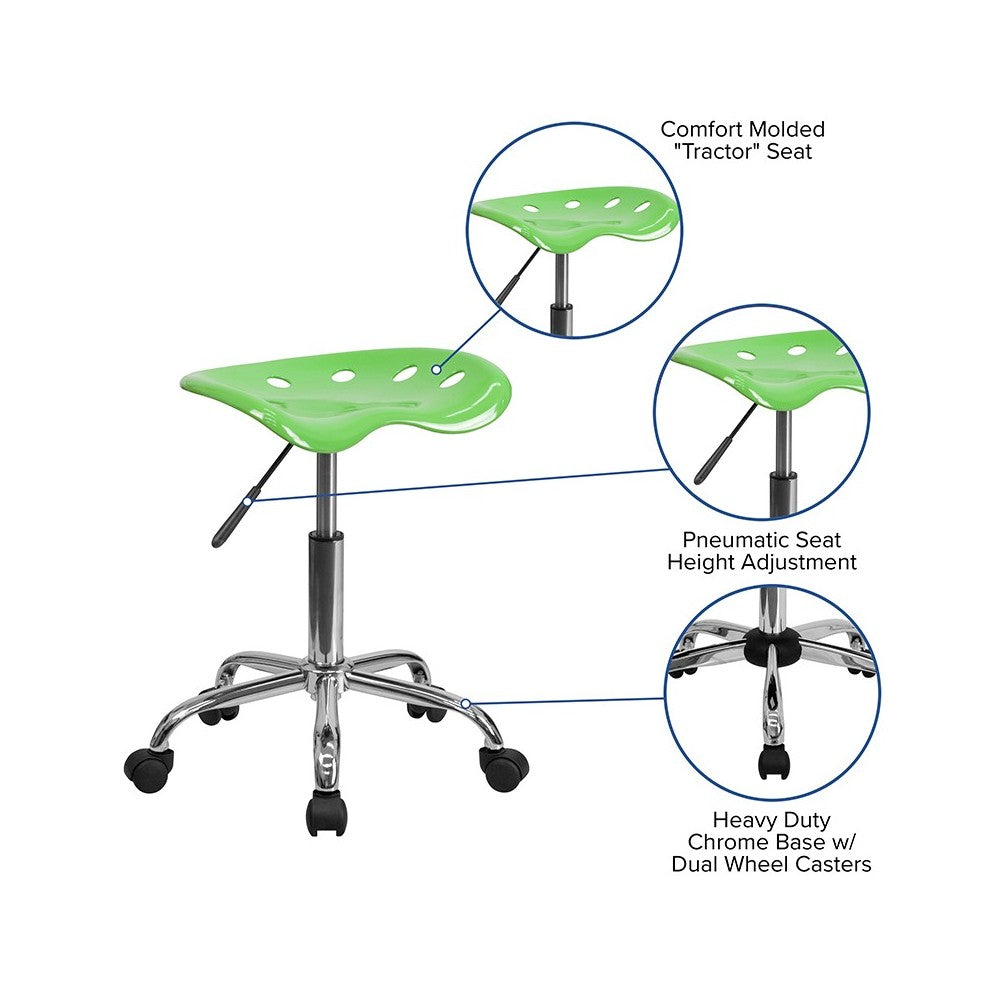 Vibrant Apple Green Tractor Seat and Chrome Stool