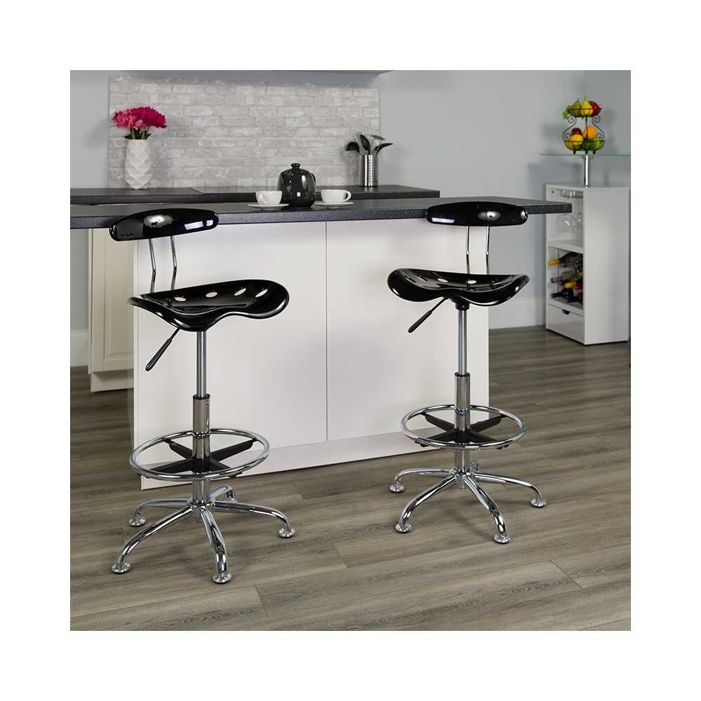 Vibrant Black and Chrome Drafting Stool with Tractor Seat