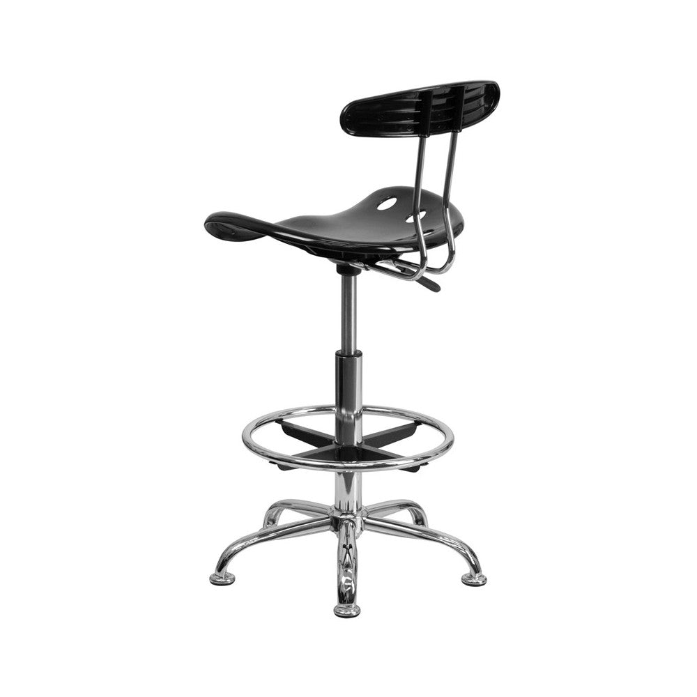 Vibrant Black and Chrome Drafting Stool with Tractor Seat