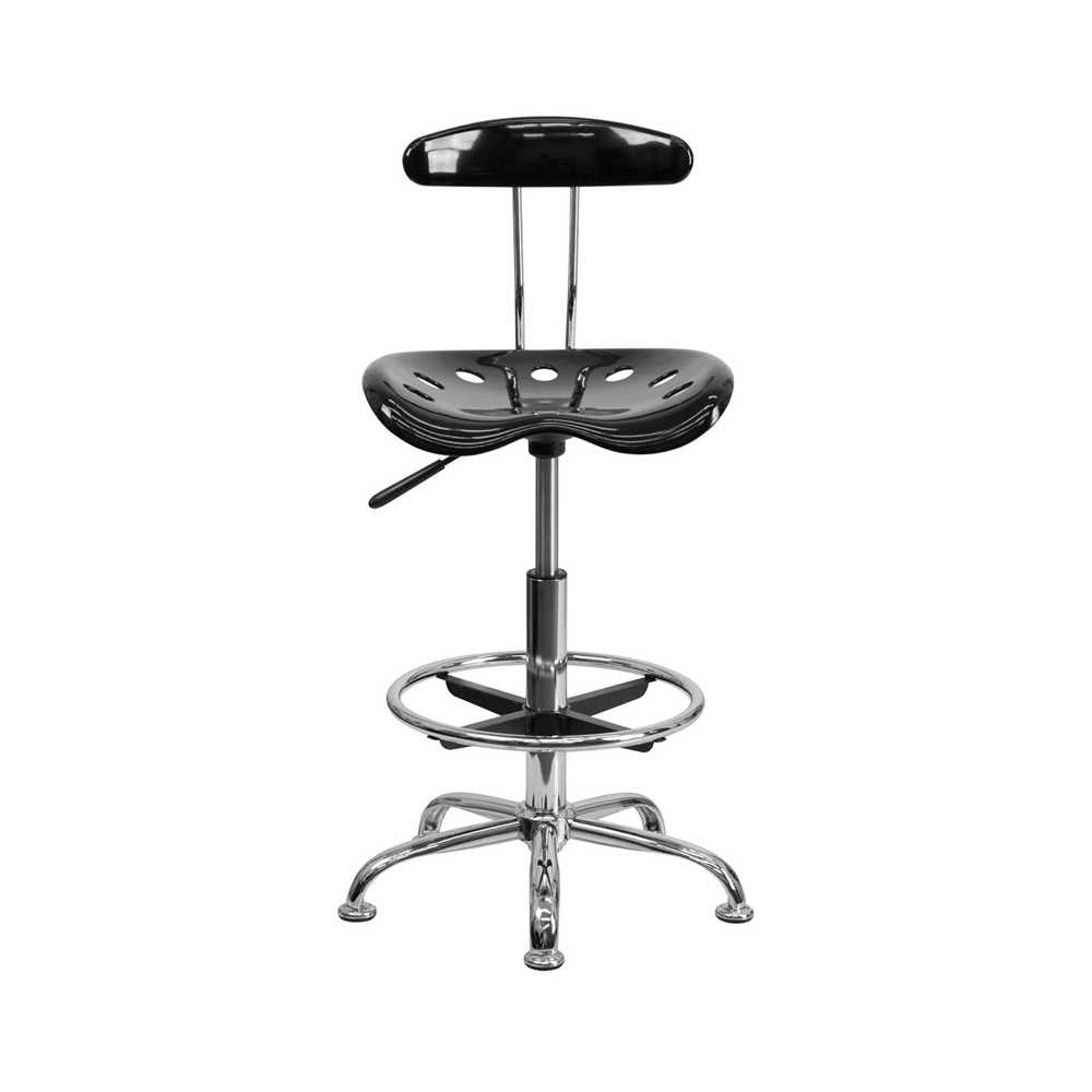 Vibrant Black and Chrome Drafting Stool with Tractor Seat