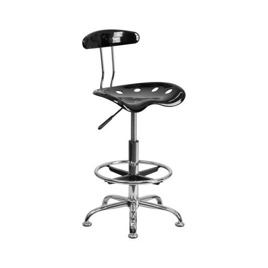 Vibrant Black and Chrome Drafting Stool with Tractor Seat