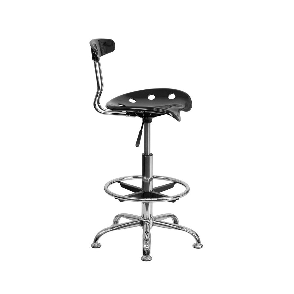 Vibrant Black and Chrome Drafting Stool with Tractor Seat