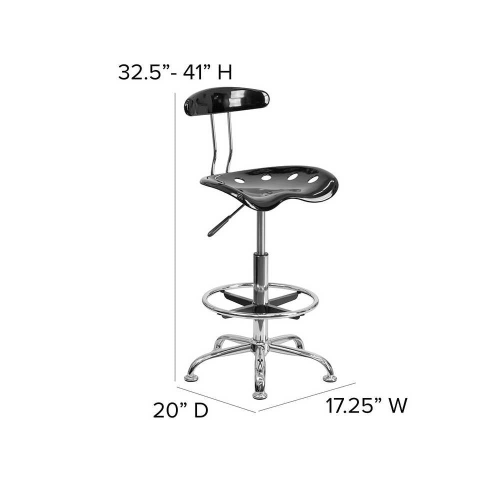 Vibrant Black and Chrome Drafting Stool with Tractor Seat