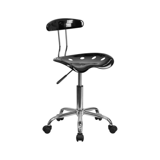 Vibrant Black and Chrome Swivel Task Office Chair with Tractor Seat