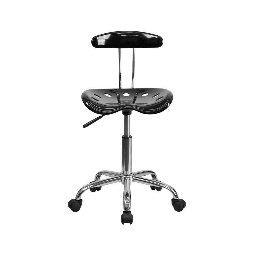 Vibrant Black and Chrome Swivel Task Office Chair with Tractor Seat