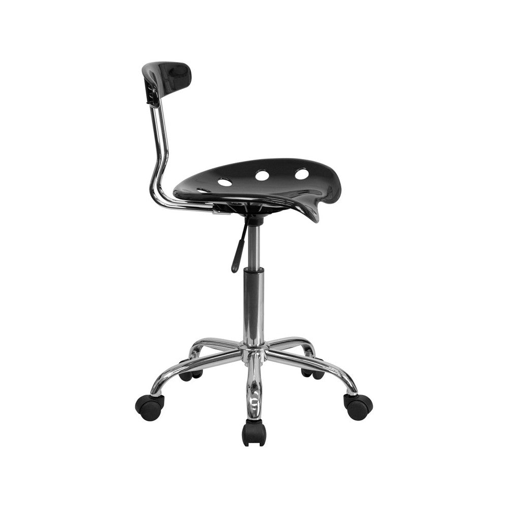 Vibrant Black and Chrome Swivel Task Office Chair with Tractor Seat