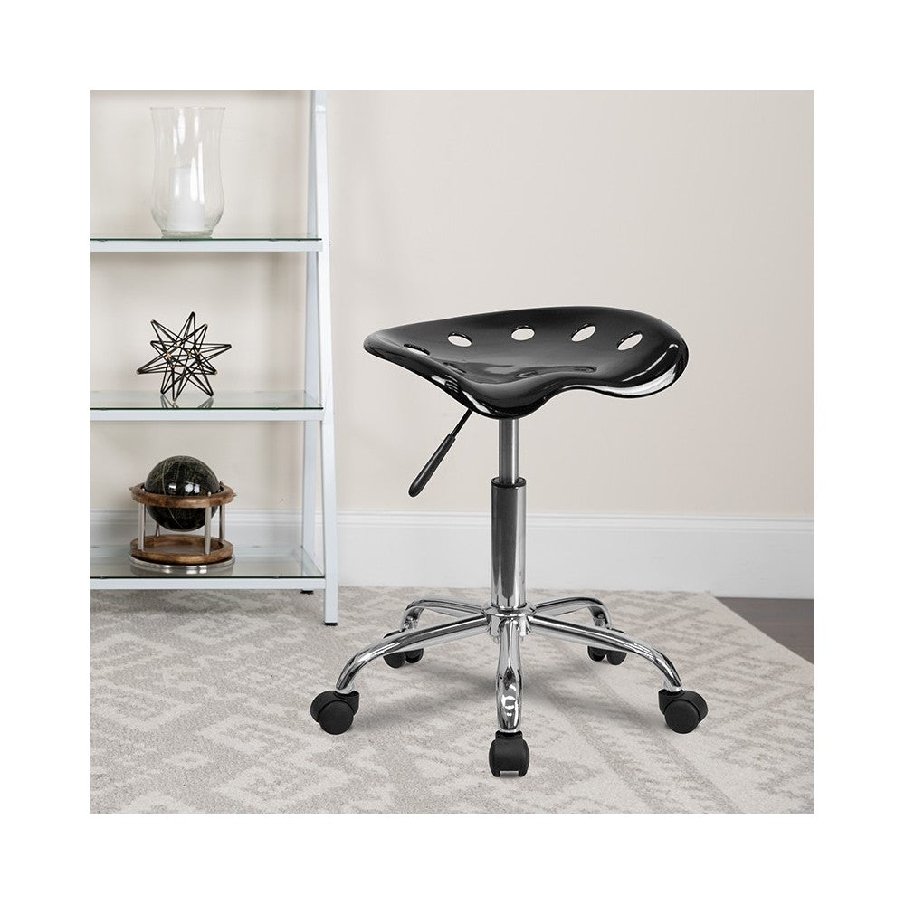 Vibrant Black Tractor Seat and Chrome Stool