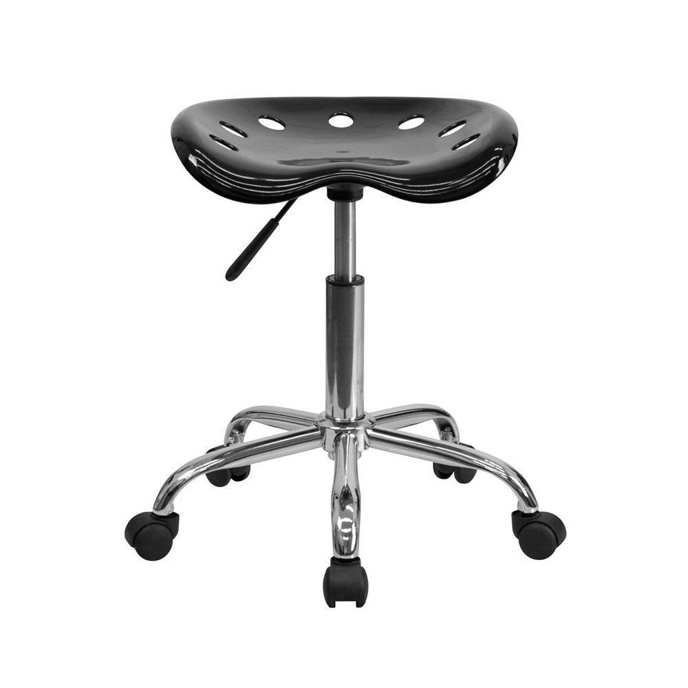 Vibrant Black Tractor Seat and Chrome Stool