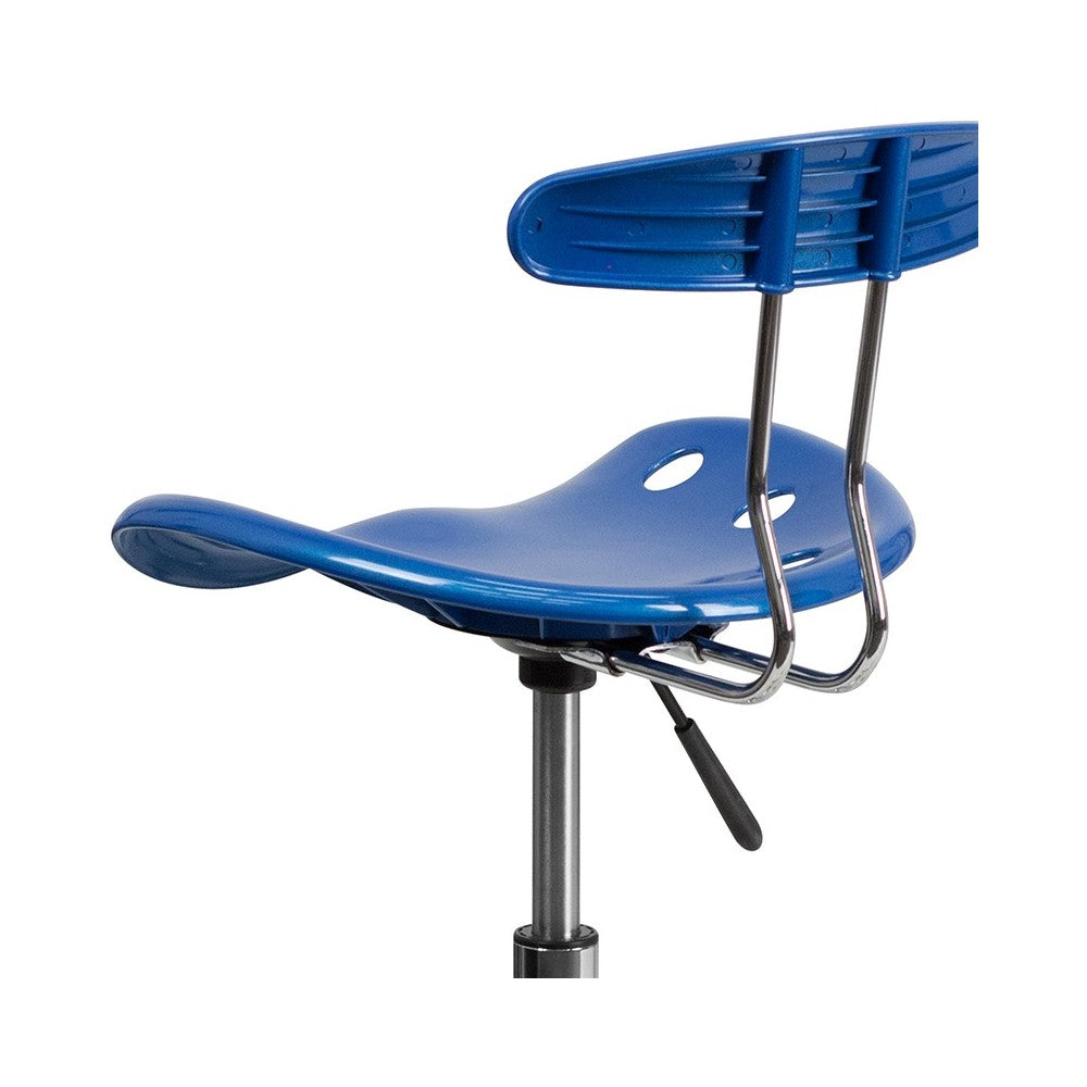 Vibrant Bright Blue and Chrome Drafting Stool with Tractor Seat