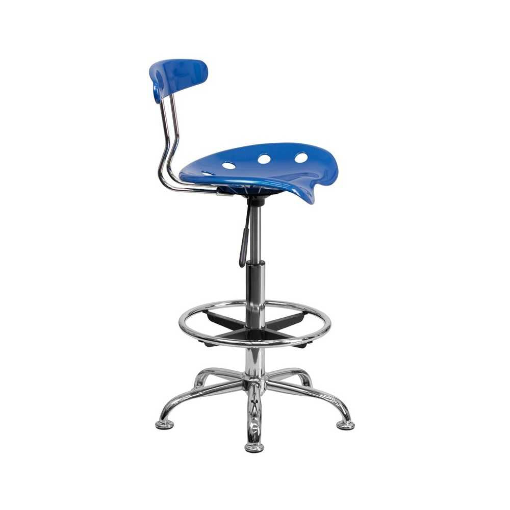 Vibrant Bright Blue and Chrome Drafting Stool with Tractor Seat