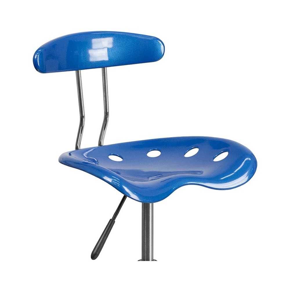 Vibrant Bright Blue and Chrome Drafting Stool with Tractor Seat