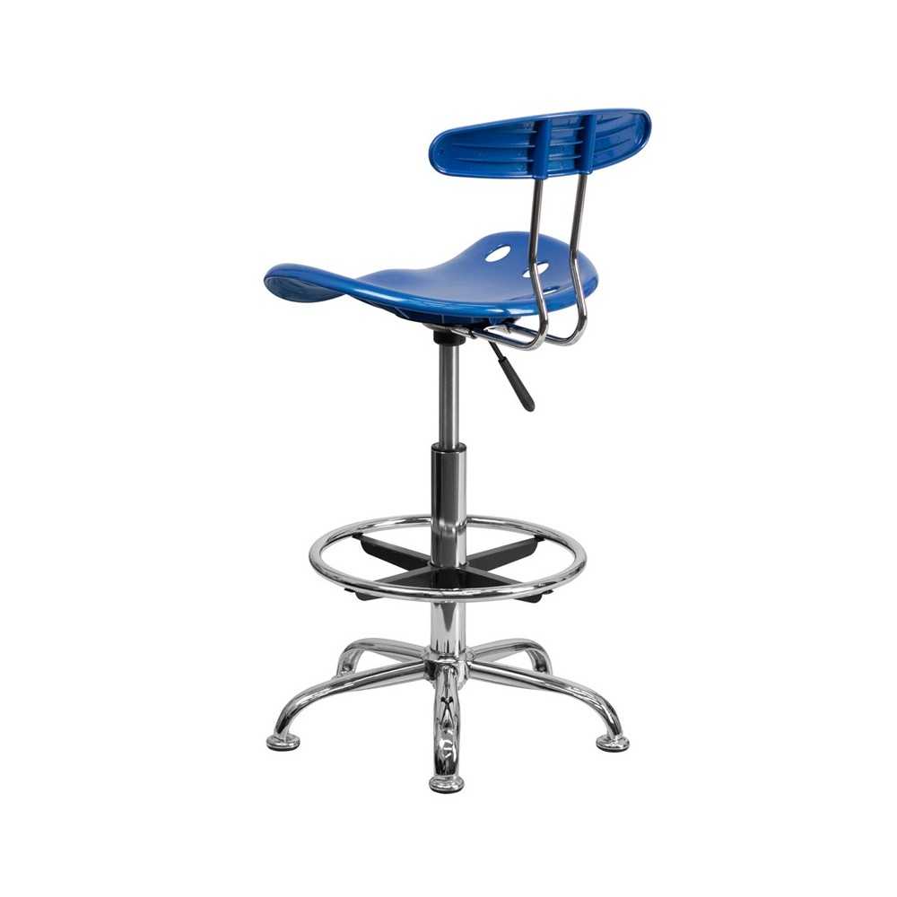 Vibrant Bright Blue and Chrome Drafting Stool with Tractor Seat