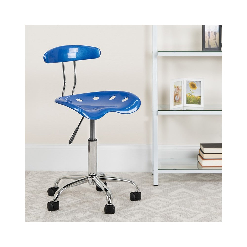 Vibrant Bright Blue and Chrome Swivel Task Office Chair with Tractor Seat