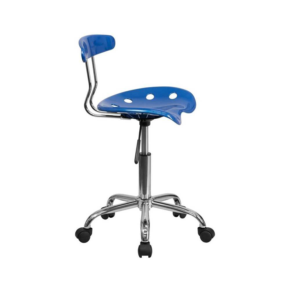 Vibrant Bright Blue and Chrome Swivel Task Office Chair with Tractor Seat