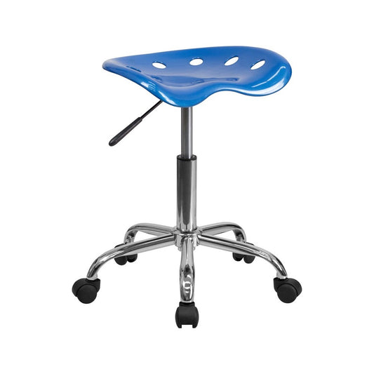 Vibrant Bright Blue Tractor Seat and Chrome Stool