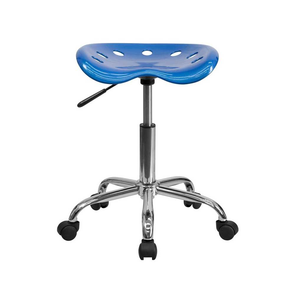 Vibrant Bright Blue Tractor Seat and Chrome Stool