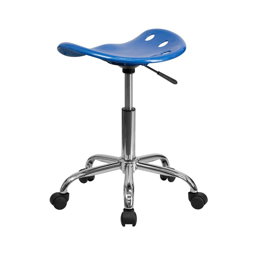 Vibrant Bright Blue Tractor Seat and Chrome Stool