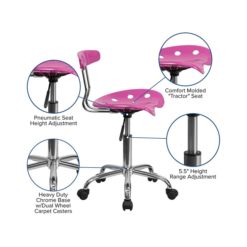 Vibrant Candy Heart and Chrome Swivel Task Office Chair with Tractor Seat