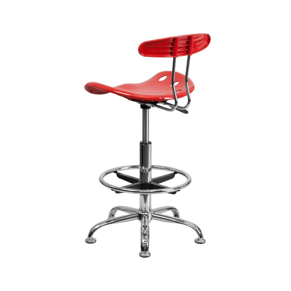 Vibrant Cherry Tomato and Chrome Drafting Stool with Tractor Seat