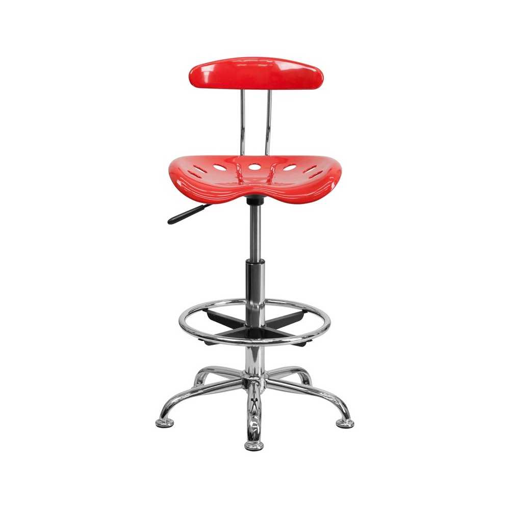 Vibrant Cherry Tomato and Chrome Drafting Stool with Tractor Seat