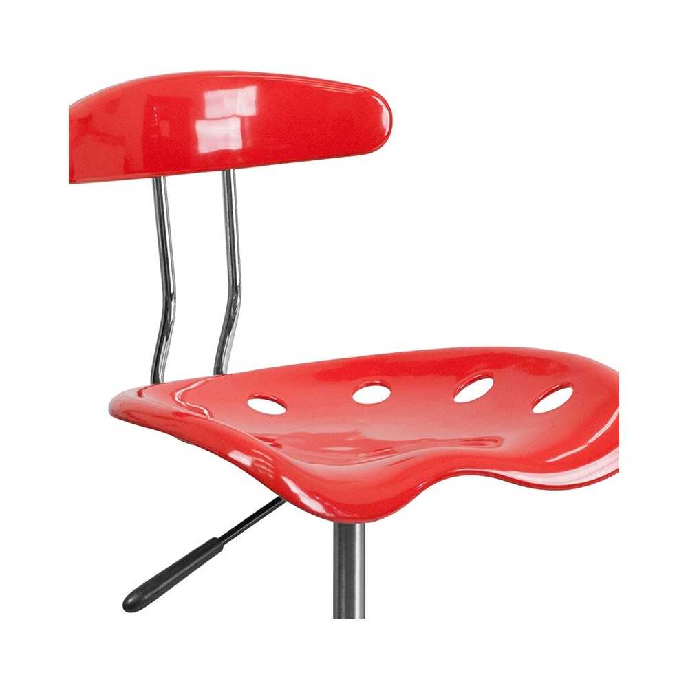 Vibrant Cherry Tomato and Chrome Drafting Stool with Tractor Seat