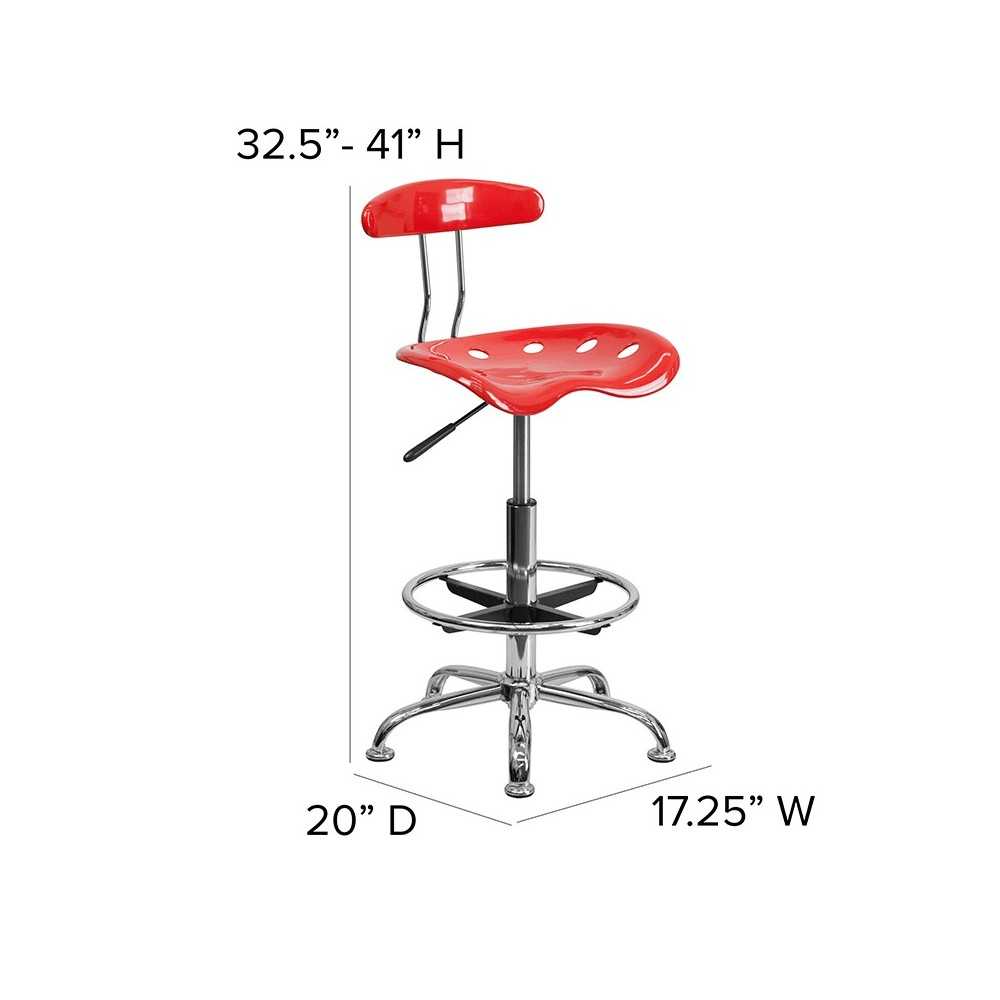 Vibrant Cherry Tomato and Chrome Drafting Stool with Tractor Seat