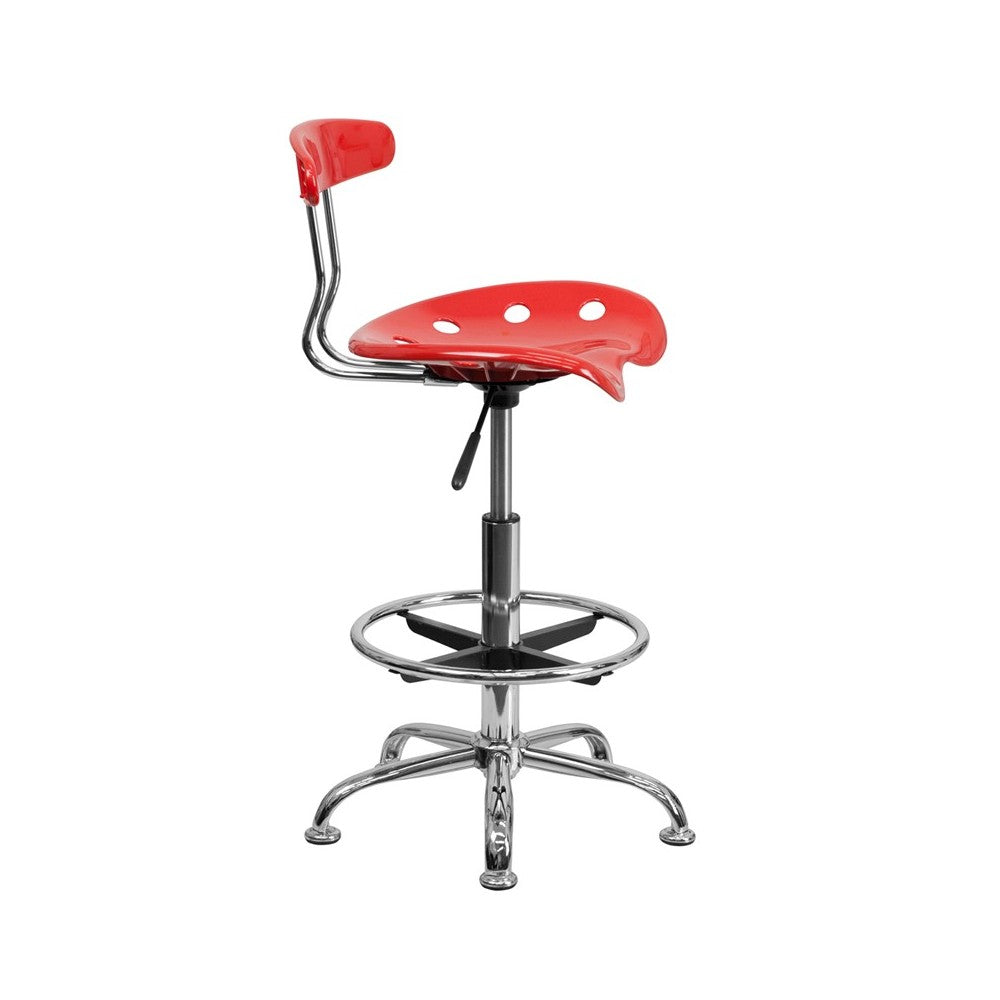 Vibrant Cherry Tomato and Chrome Drafting Stool with Tractor Seat