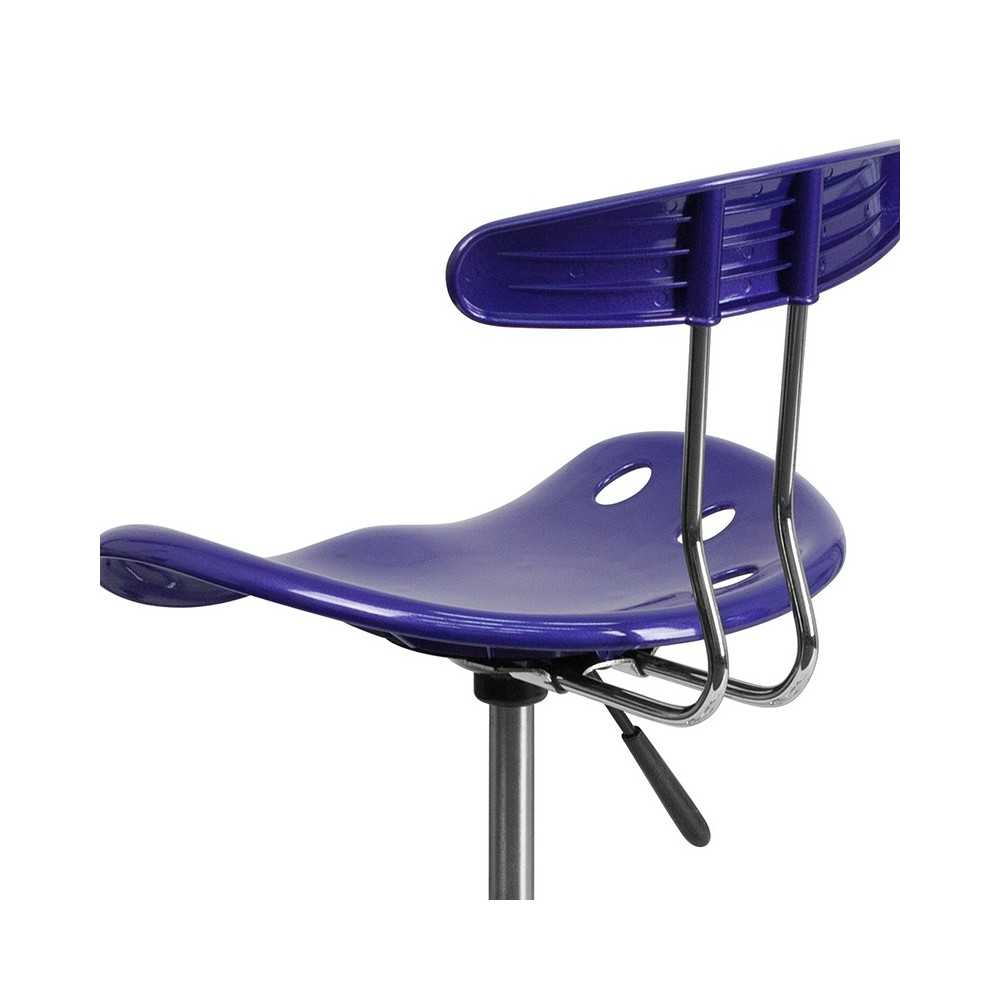 Vibrant Deep Blue and Chrome Drafting Stool with Tractor Seat