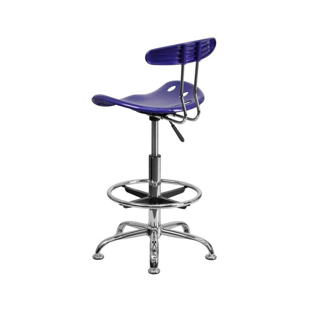 Vibrant Deep Blue and Chrome Drafting Stool with Tractor Seat