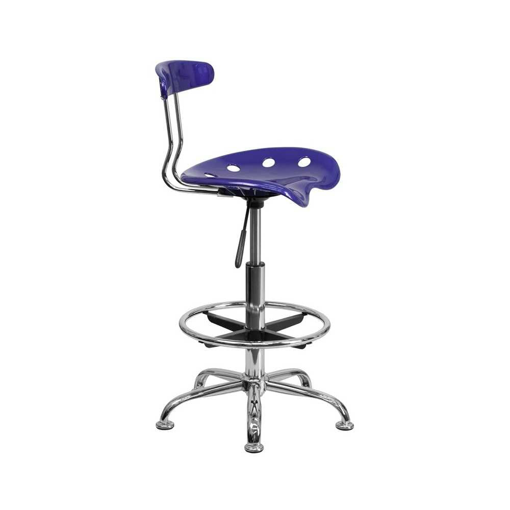 Vibrant Deep Blue and Chrome Drafting Stool with Tractor Seat