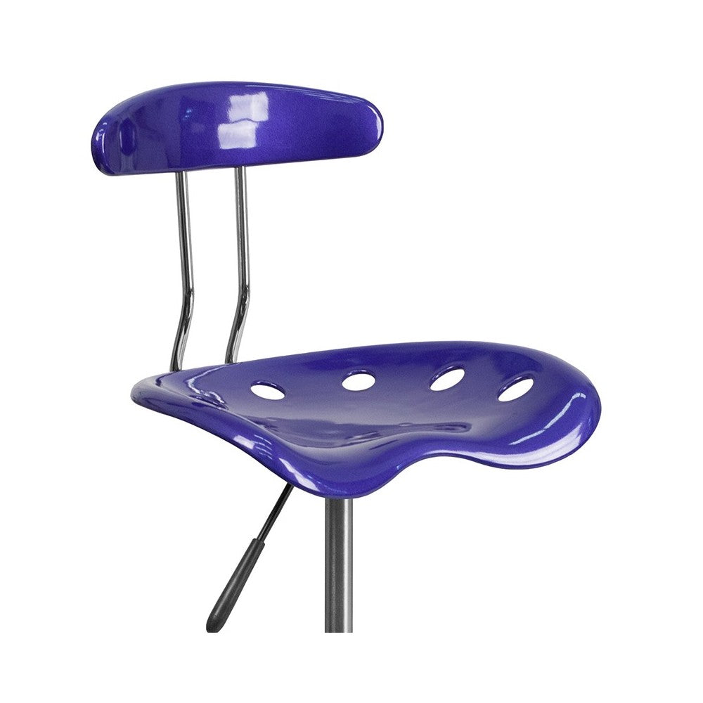 Vibrant Deep Blue and Chrome Drafting Stool with Tractor Seat