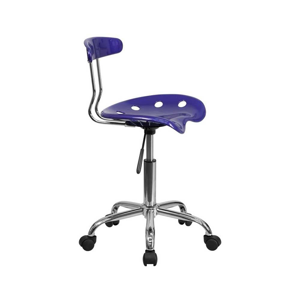 Vibrant Deep Blue and Chrome Swivel Task Office Chair with Tractor Seat