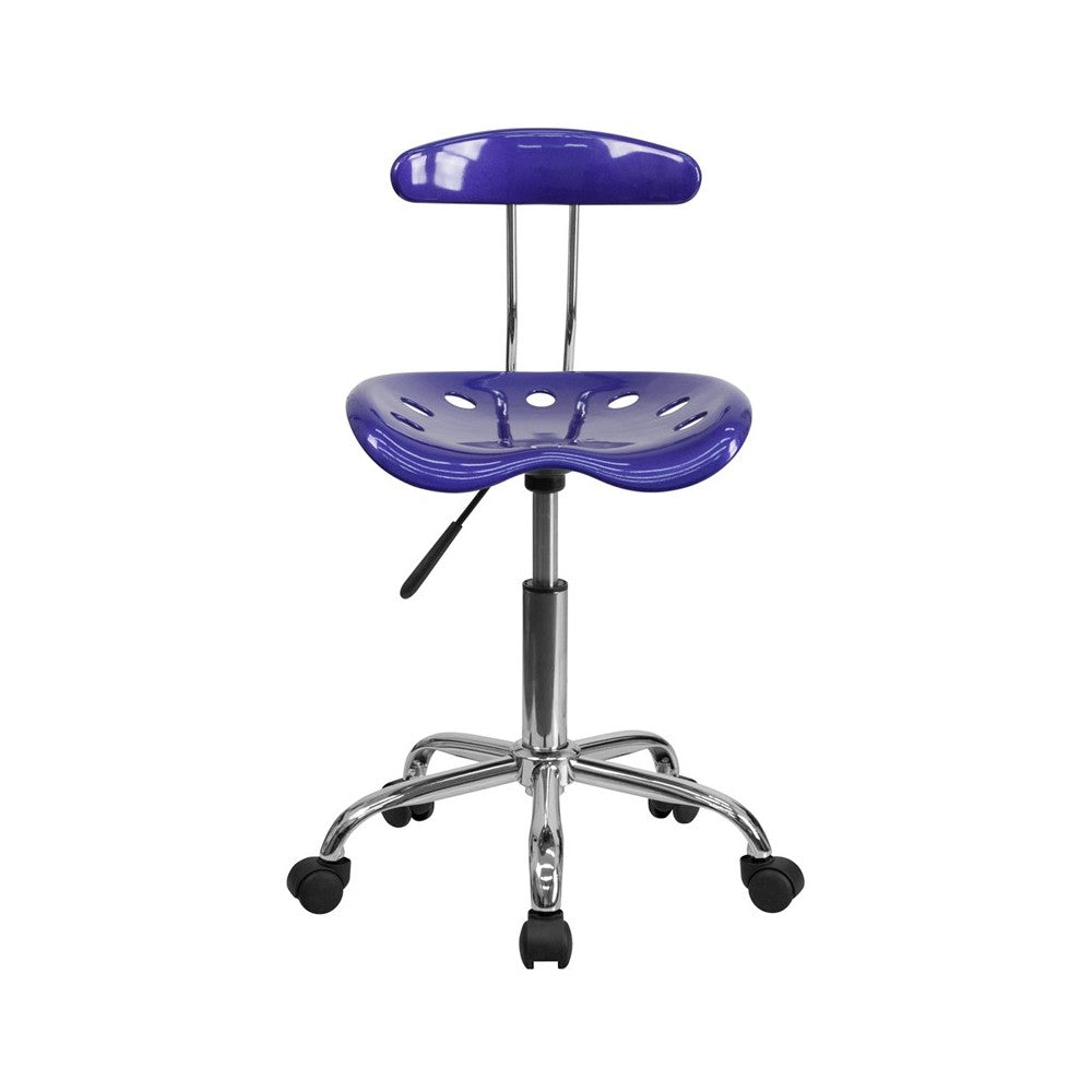 Vibrant Deep Blue and Chrome Swivel Task Office Chair with Tractor Seat