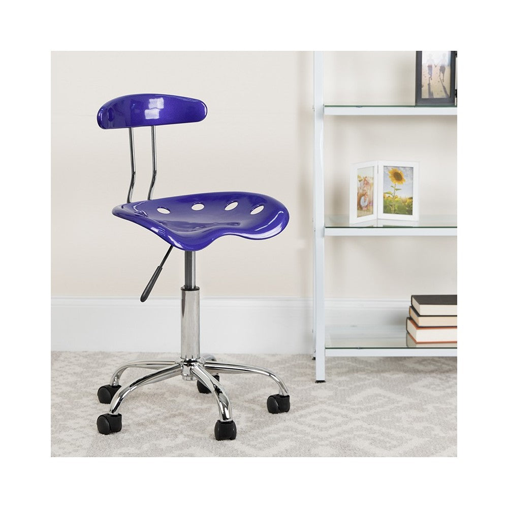 Vibrant Deep Blue and Chrome Swivel Task Office Chair with Tractor Seat