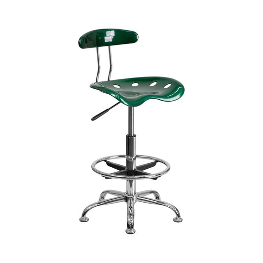 Vibrant Green and Chrome Drafting Stool with Tractor Seat