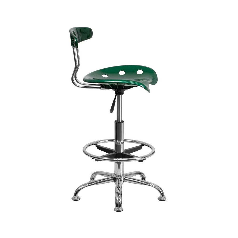 Vibrant Green and Chrome Drafting Stool with Tractor Seat