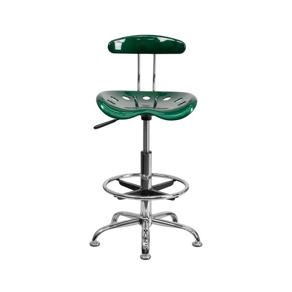 Vibrant Green and Chrome Drafting Stool with Tractor Seat