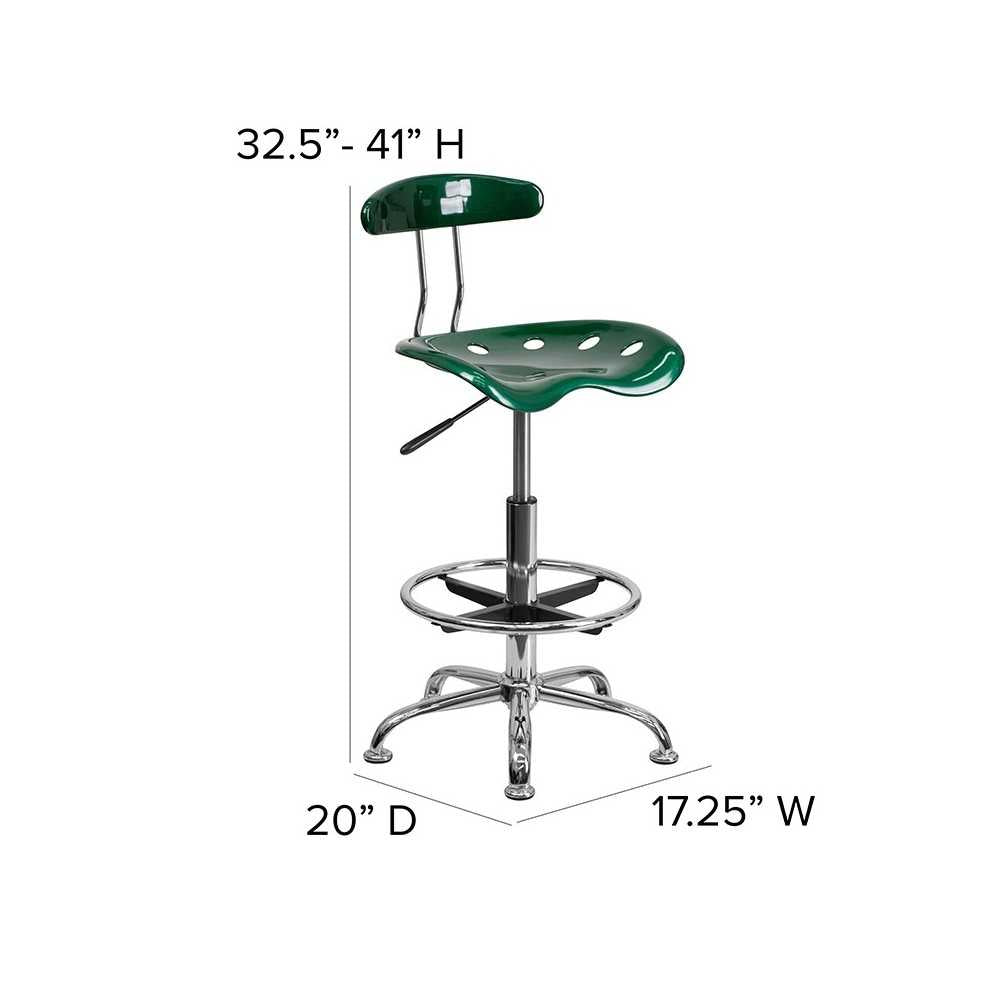 Vibrant Green and Chrome Drafting Stool with Tractor Seat