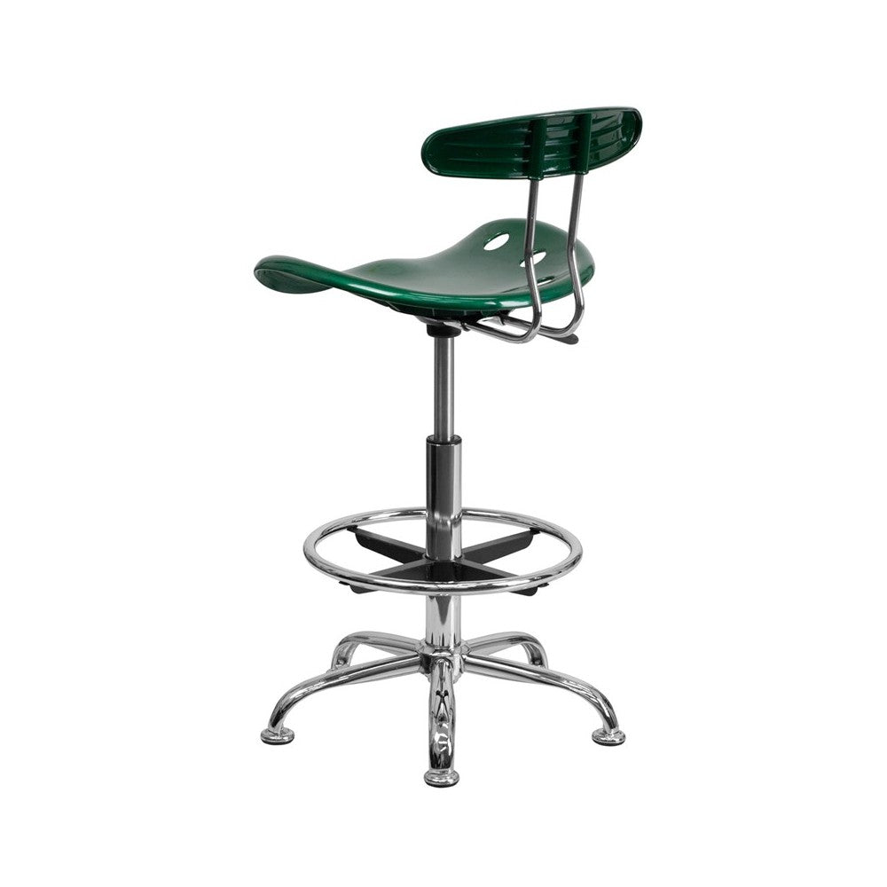 Vibrant Green and Chrome Drafting Stool with Tractor Seat