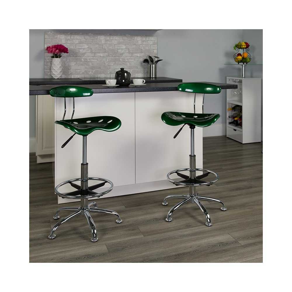 Vibrant Green and Chrome Drafting Stool with Tractor Seat