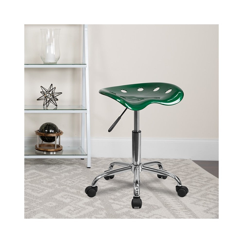 Vibrant Green Tractor Seat and Chrome Stool