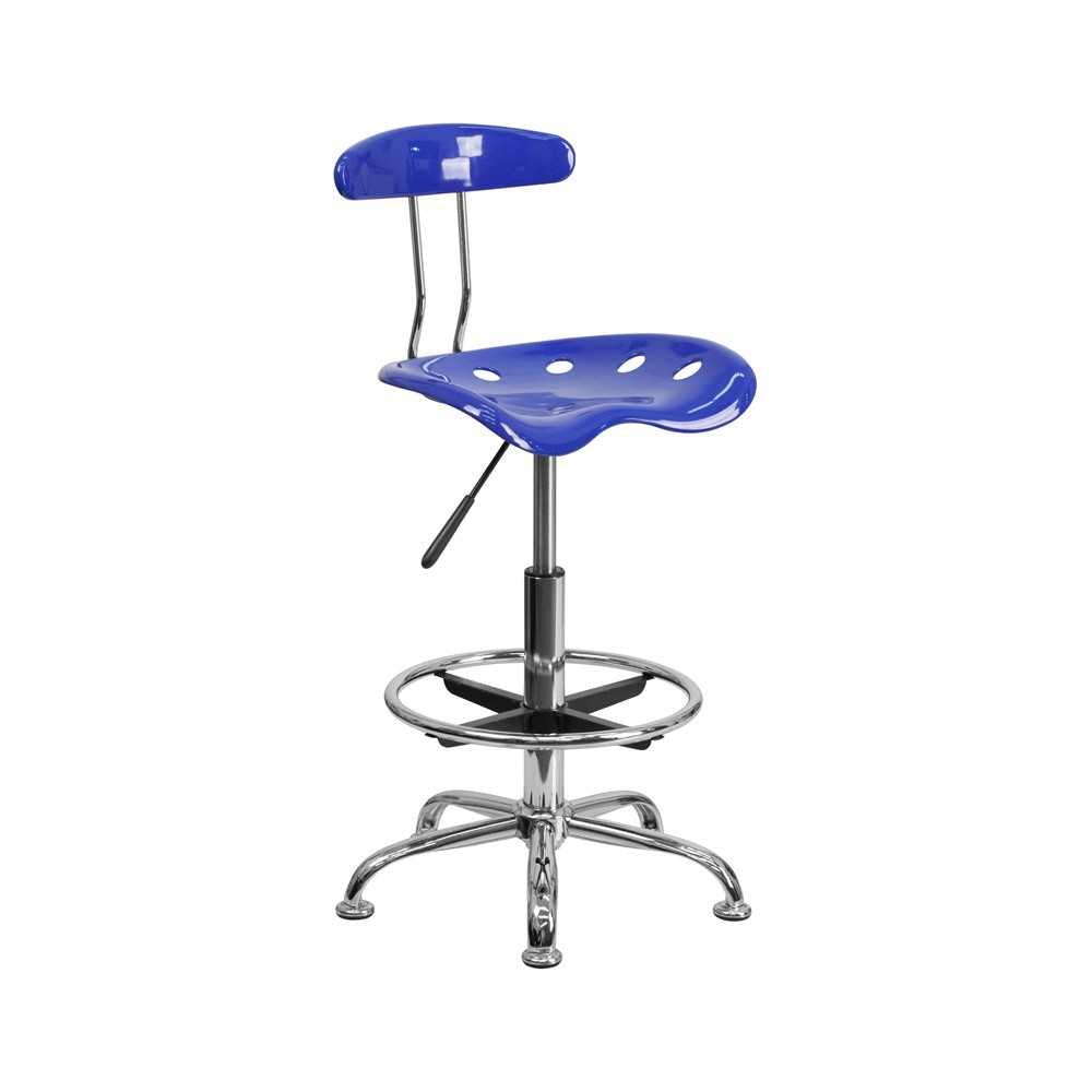 Vibrant Nautical Blue and Chrome Drafting Stool with Tractor Seat