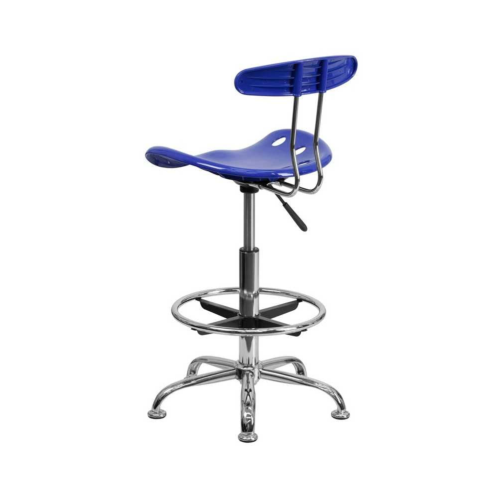 Vibrant Nautical Blue and Chrome Drafting Stool with Tractor Seat